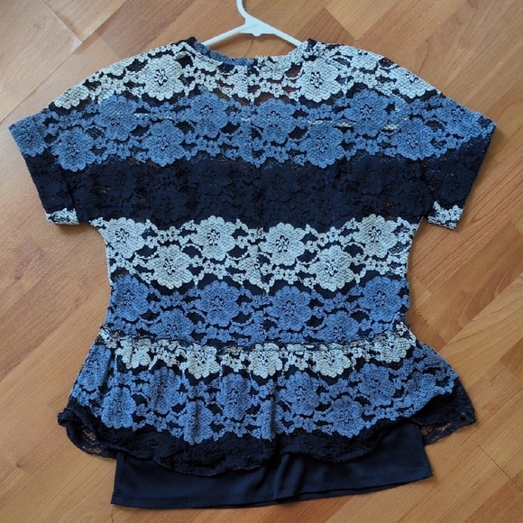 Anthropologie | Stripe Lace Peplum Top - Picture 5 of 5